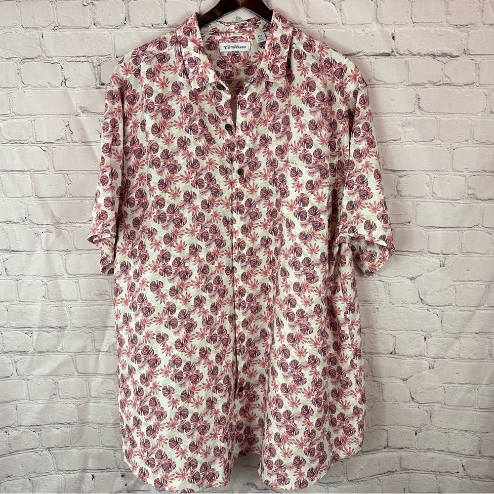 NWOT Caribbean pink palm print tropical hawaiian camp Button Down Shirt sz 2XT